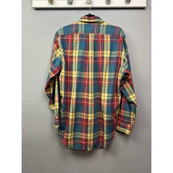Vintage Chaps Ralph Lauren Shirt Mens Large Plaid Hong Kong Yellow Red Button up - Picture 2 of 8